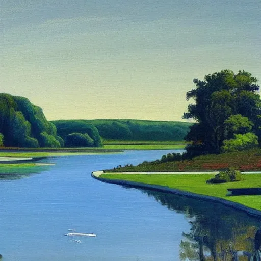 Prompt: a beautiful painting of Columbus Ohio Scioto river by Rockwell Kent