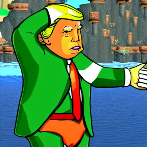 Image similar to Donald Trump!! as Tingle! in The Legend of Zelda!! Wind Waker