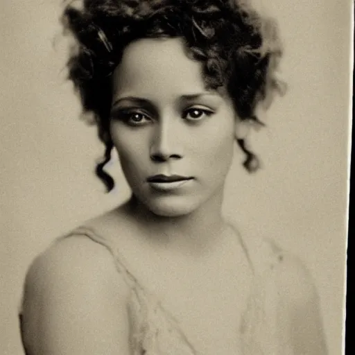 Image similar to headshot edwardian photograph of alicia keys, whitney houston, beyonce, rihanna,, 1 9 2 0 s film actress, realistic face, ethereal, 1 9 1 0 s, grainy, victorian, soft blur