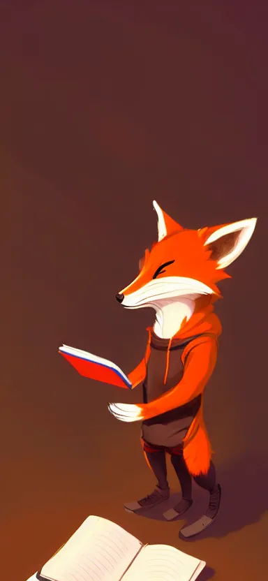 Prompt: a concept art of anthropomorphic fox in a hoodie hacking a notebook, artstation, digital art, oc commission, style by jordan grimmer and greg rutkowski