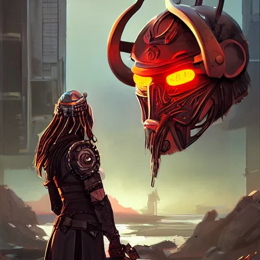 Image similar to cyberpunk viking helmet mask warrior goddess robot ninja fantasy, art gta 5 cover, official fanart behance hd artstation by jesper ejsing, by rhads, makoto shinkai and lois van baarle, ilya kuvshinov, ossdraws