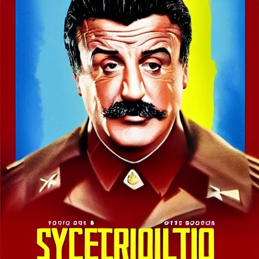 Image similar to Sylvester Stallone as Stalin, modern movie poster, highly detailed, 8k