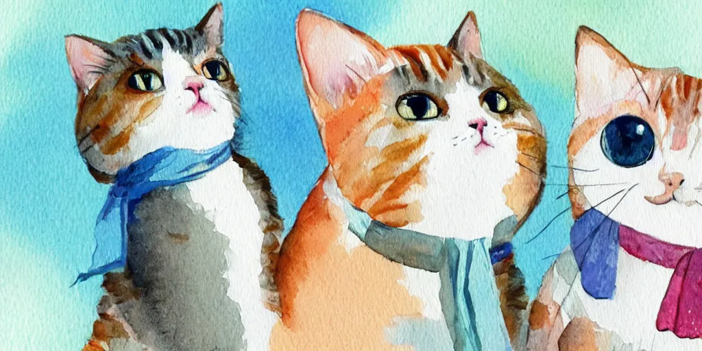 Image similar to watercolor illustration style, cute cat call by phone