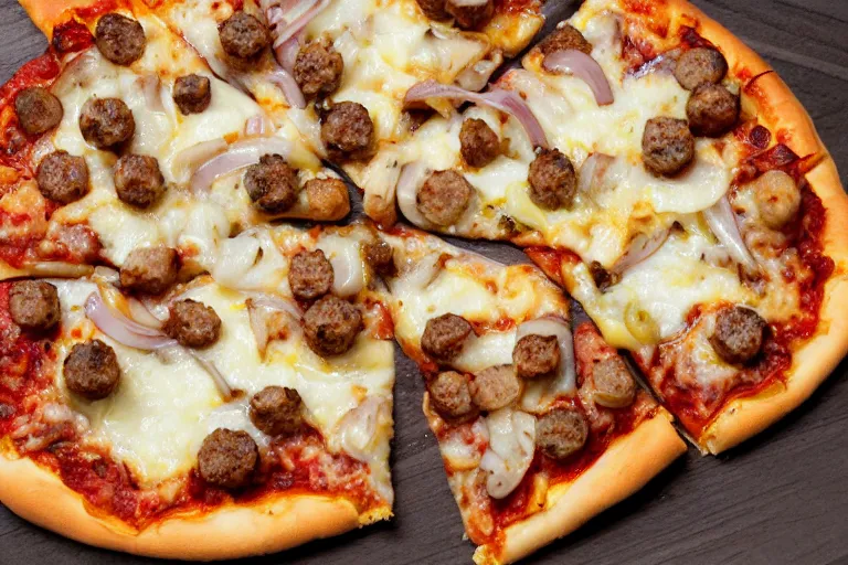 Prompt: sausage-onion-pizza