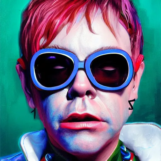 Image similar to cyberpunk x Elton John fashion, gucci catwalk, oil painting, digital art, ultradetailed, artstation