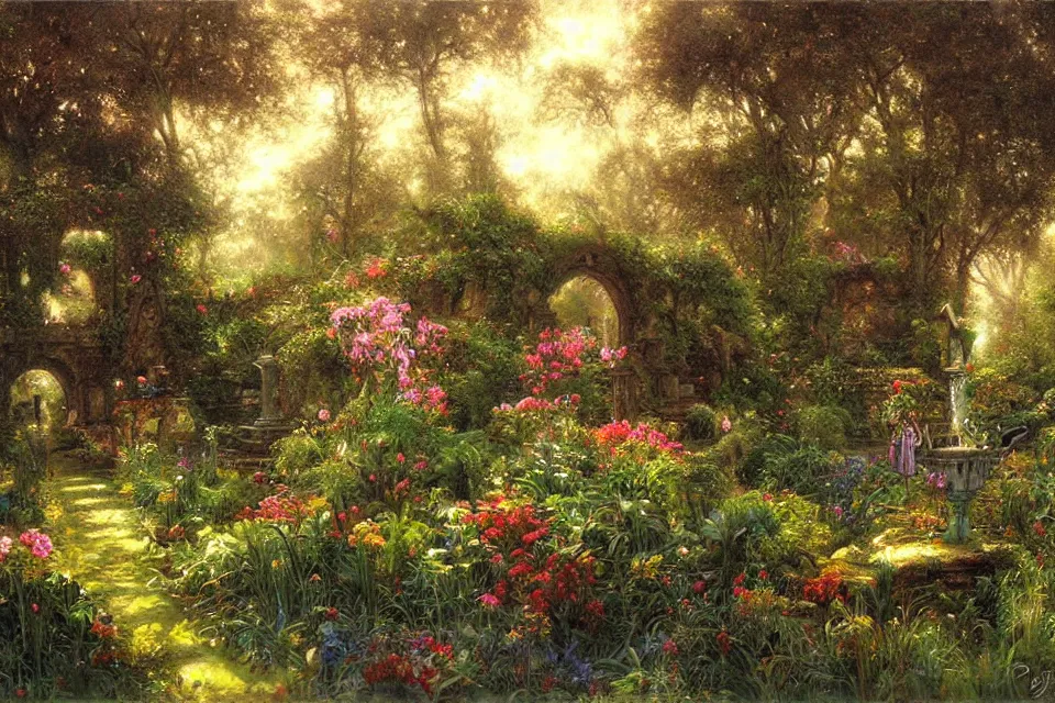 Image similar to The enchanted garden by james gurney