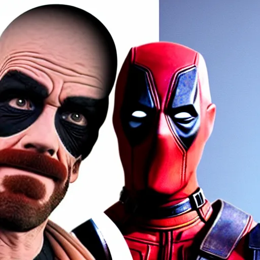 Image similar to deadpool and walter white real photo.