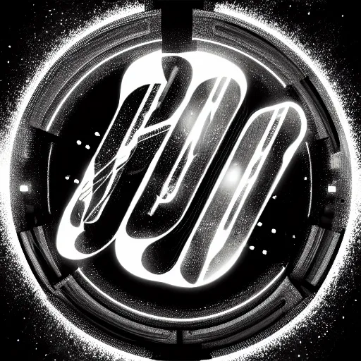 Image similar to scifi logo for a music producer, digital 3 d, black background, minimal, trending on artstation