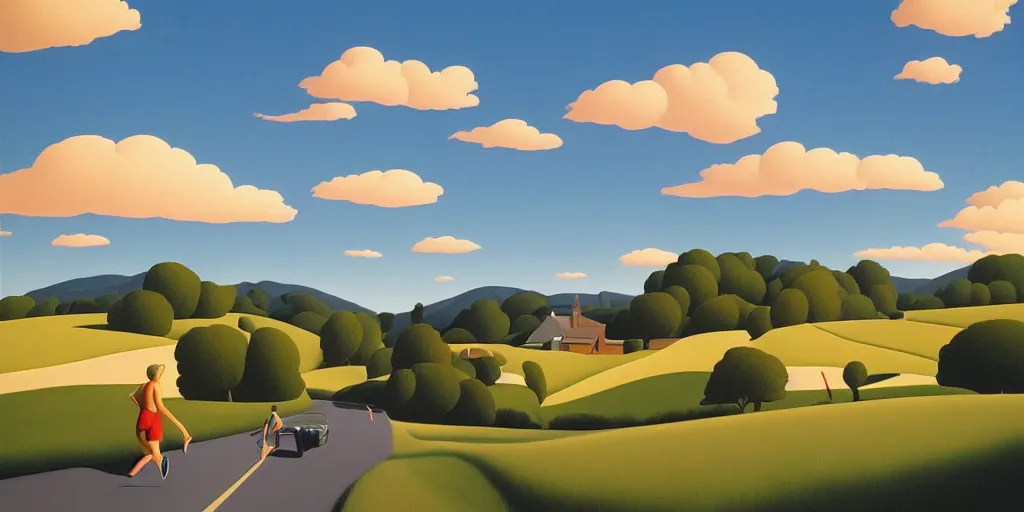 Image similar to running, blue sky, summer evening, kenton nelson