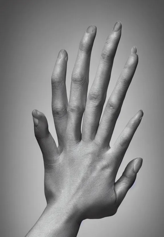 Prompt: photorealistic woman's hand with palm up, palm pattern visible, five fingers, pov photo, instagram photo, studio photo, 9 0 mm, f / 1. 4