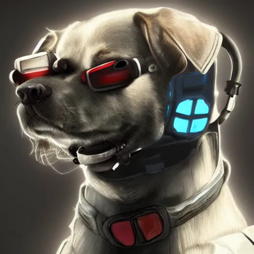 Prompt: a hyperrealistic cyberpunk dog