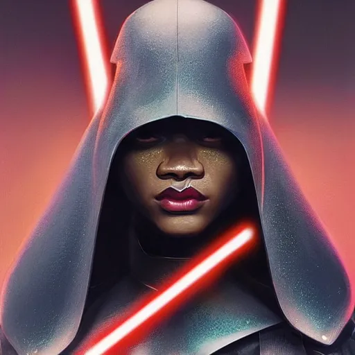 Prompt: star wars sith lord Rihanna profile picture by Greg Rutkowski, dynamic pose, intricate details, futuristic, volumetric lights, streetwear, studio ghibli, Organic Painting , Matte Painting, geometric shapes, hard edges, trending on the artstation, fantasy LUT, realistic by Sachin Teng + Martin Grip + Moebius + Patrick Gleason, smooth, sharp focus, techwear, Industrial Scifi, detailed illustration, character portrait,-C 8.5