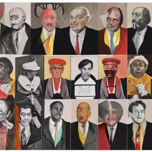 Image similar to an art piece in the form of a collage depicting members of parliament doing community service in the style of richard hamilton
