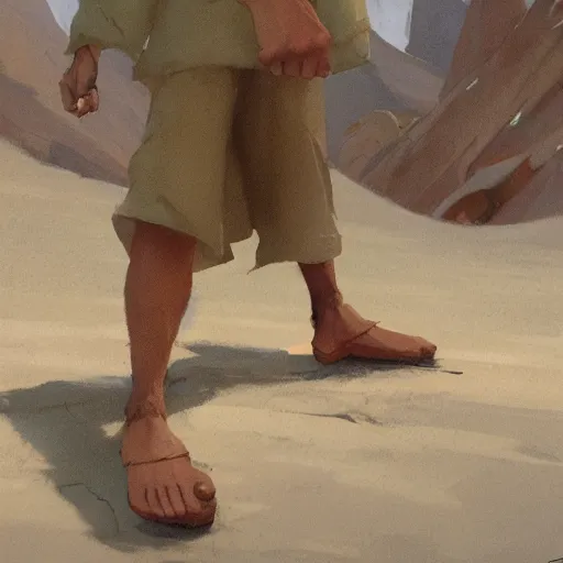 Prompt: a concept art of a well used flip flops for walking in the mountain, by Craig mullins, Steve Purcell, Ralph McQuarrie centered image, no background