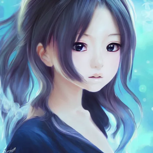 Prompt: girl portrait in cute realistic anime style with bloom ethereal effects, trending on Artstation, made by Tran Ross