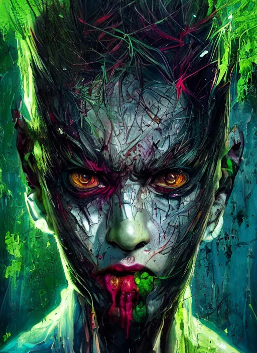 Prompt: a Demon Slayer portrait of Hyundai N Vision 74, tall, pale-skinned, slender with lime green eyes and long eyelashes by Stanley Artgerm, Tom Bagshaw, Arthur Adams, Carne Griffiths, trending on Deviant Art, street art, face enhance, chillwave, maximalist, full of color, glittering