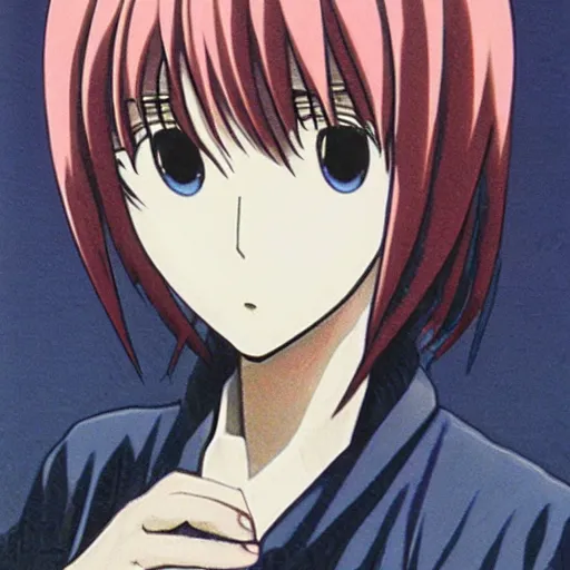 Image similar to portrait of hisui from tsukihime, detailed concept art by hayao miyazaki, intricate, beautiful