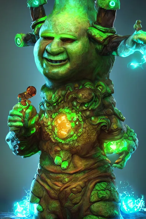 Image similar to arcane fantasy art giant golem elemental wood rock bastion forged gemstone enchanted forest troll, global illumination ray tracing hdr fanart arstation by sung choi and eric pfeiffer and gabriel garza and casper konefal lisa frank zbrush central hardmesh radiating a glowing aura