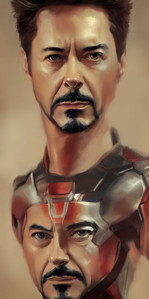 Image similar to concept art of tony stark, cinematic shot, oil painting by jama jurabaev, extremely detailed, brush hard, artstation, high quality, brush stroke