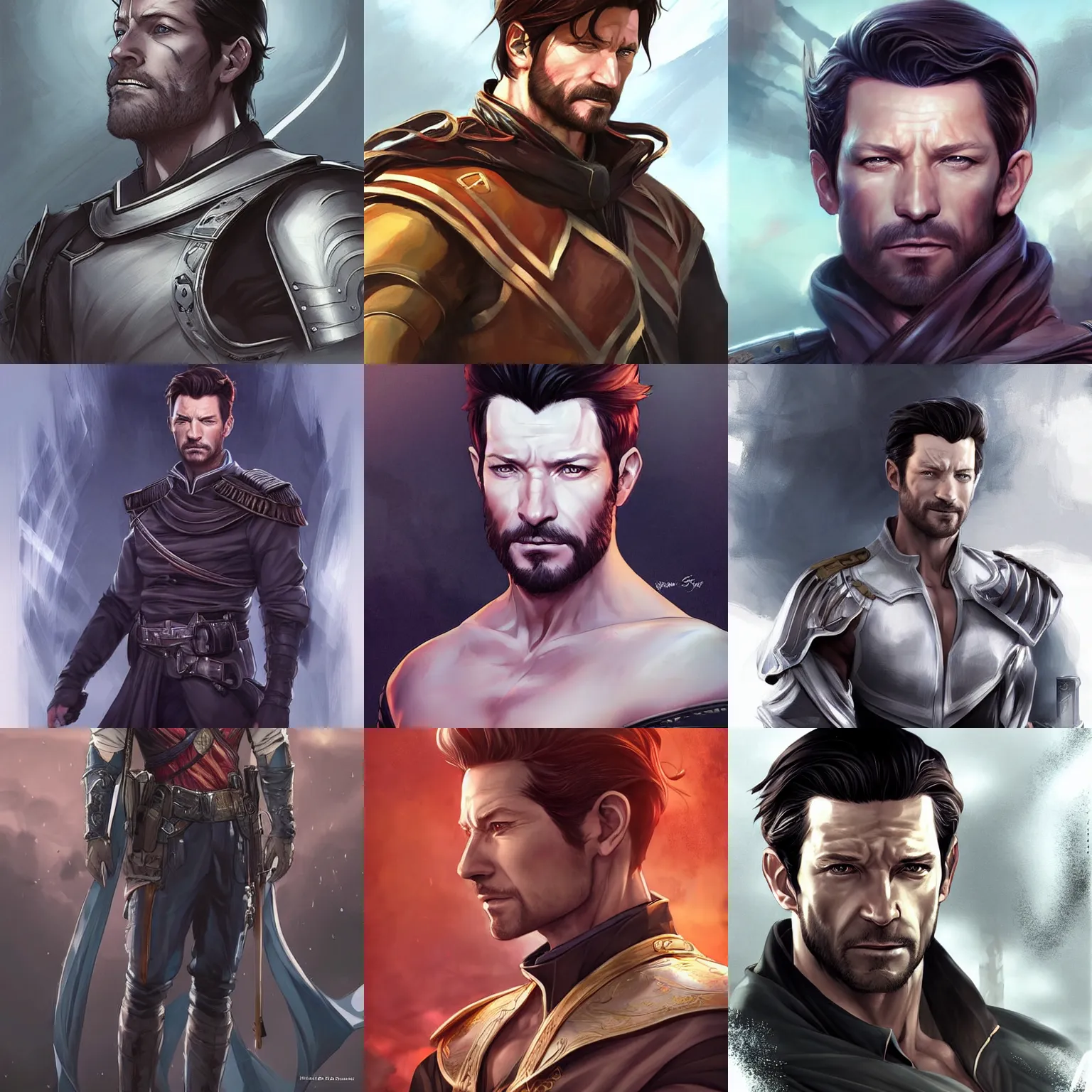 Prompt: handsome Ian Bohen as a dignified general king. Character design by charlie bowater, ross tran, artgerm, and makoto shinkai, detailed, inked, western comic book art, 2021 award winning painting