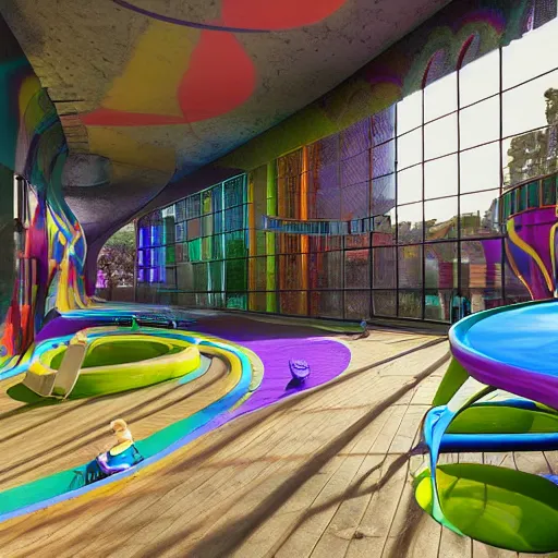 Prompt: : hyperbolic playground with bifrost colors 8k render unrealengine cgsociety