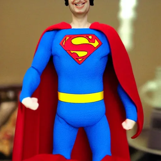 Image similar to mr bean as superman, figurine