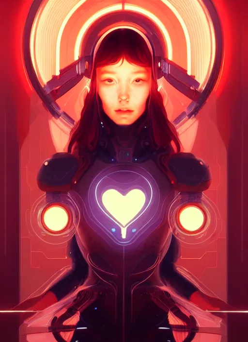 Image similar to symmetry!! portrait of love, tech wear, scifi, glowing lights!! intricate elegant, highly detailed, digital painting, artstation, concept art, smooth, sharp focus, illustration, art by artgerm and greg rutkowski and alphonse mucha