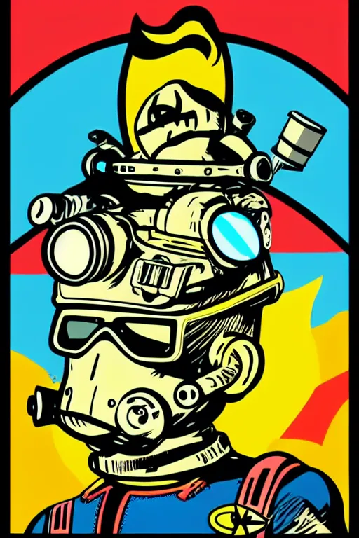 Image similar to fallout 7 6 retro futurist illustration art by butcher billy, sticker, colorful, illustration, highly detailed, simple, smooth and clean vector curves, no jagged lines, vector art, smooth andy warhol style