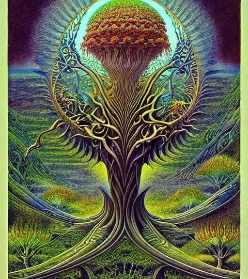 Image similar to tree of life by roger dean and andrew ferez, art forms of nature by ernst haeckel, divine chaos engine, symbolist, visionary, art nouveau, botanical fractal structures, organic, detailed, realistic, surreality