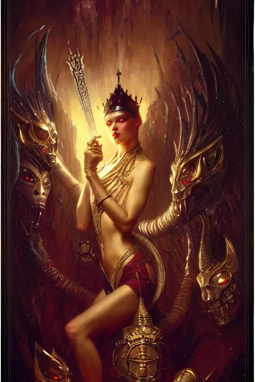 Image similar to the king of diamonds by gaston bussiere, bayard wu, greg rutkowski, giger, maxim verehin