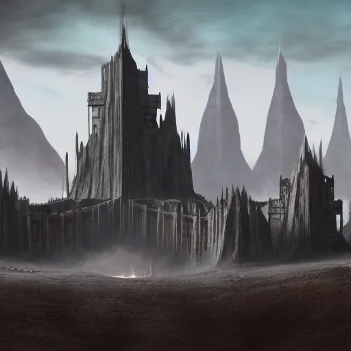 Prompt: a matte painting of a Waffle House inside of Mordor,