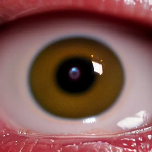 Image similar to extreme closeup of a hyperrealistic human eye inside mouth macro shot, hyperrealistic, extreme detail, ray tracing, octane render