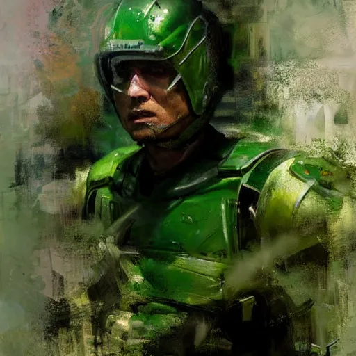 Image similar to green rangers, realistic, ultrahd, jeremy mann painting