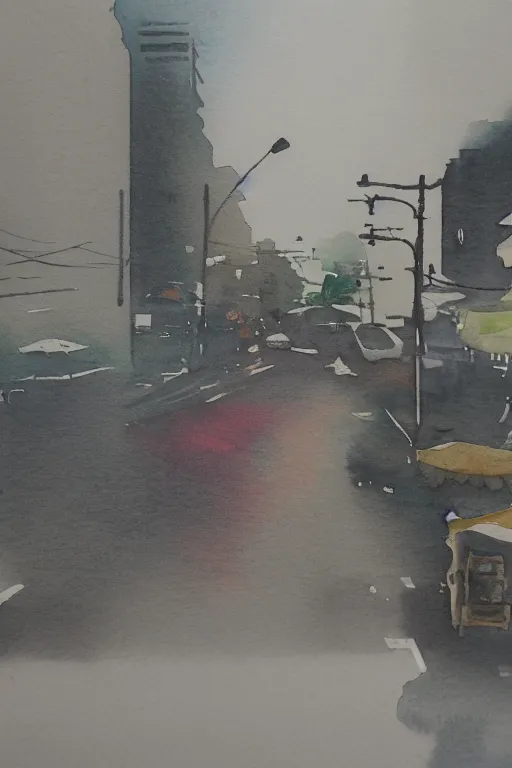 Image similar to a watercolor depicting a singapore geylang, gloomy weather, high contrast, smooth, by joseph zbikowicz, 8 k