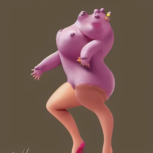 Image similar to hippo in a tutu whose dress is being blown up like Marilyn Monroe’s in seven year itch, artstation, sharp focus, detailed