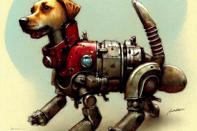 Image similar to adventurer ( ( ( ( ( 1 9 5 0 s retro future robot android dog. muted colors. ) ) ) ) ) by jean baptiste monge!!!!!!!!!!!!!!!!!!!!!!!!! chrome red