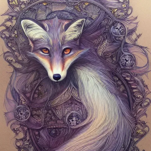 Image similar to Ethereal fox, intricate detail, ornate, conceptual art, color pencil sketch, dynamic, art by artgerm