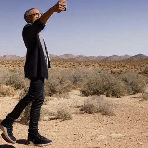 Image similar to giancarlo esposito taking a selfie in the desert, hd 4 k photo