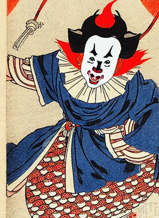 Prompt: pennywise as a yokai illustrated by kawanabe kyosai and toriyama sekien