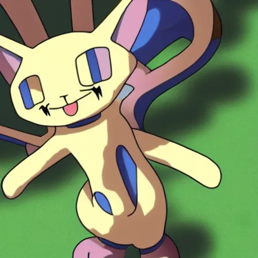 Image similar to meowth from pokemon crucifixion