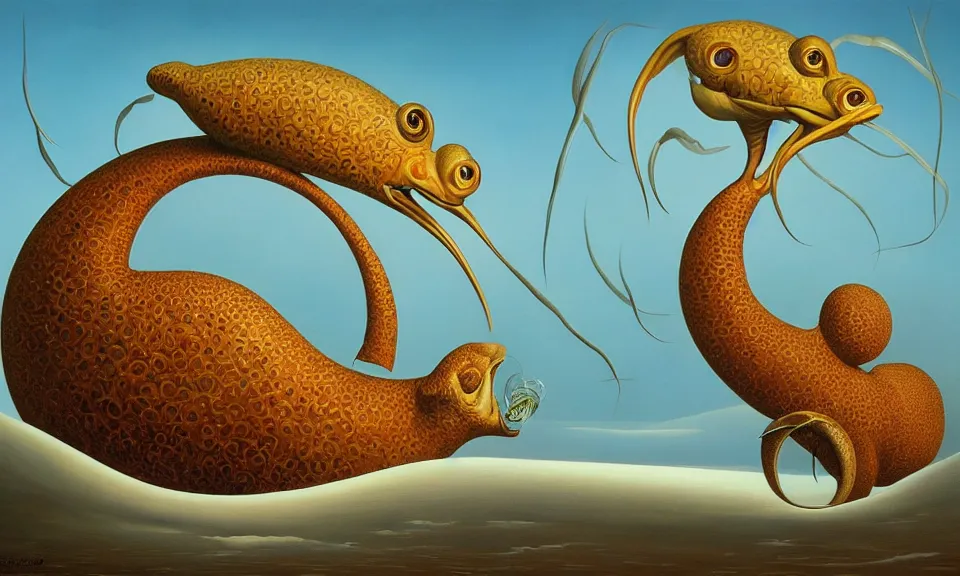 Prompt: A surrealist painting of a florpus by Vladimir Kush, oil painting trending on artstation