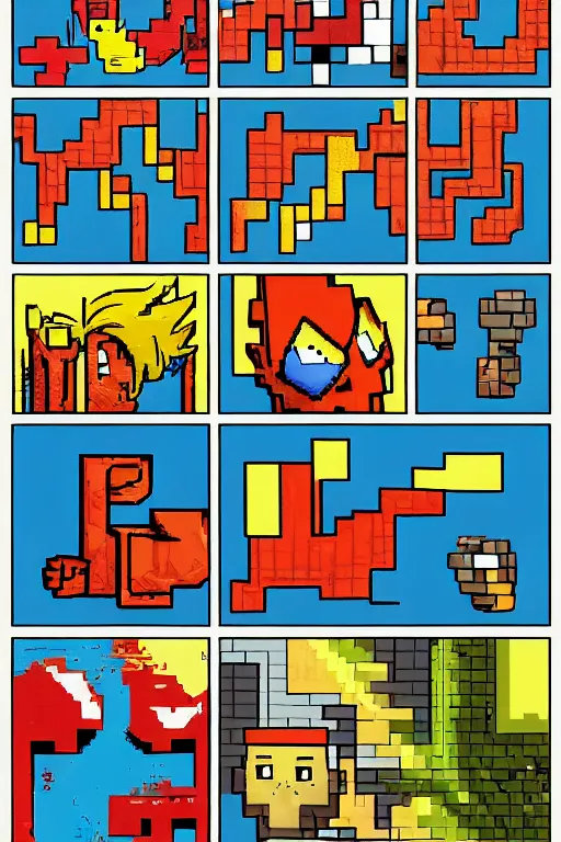 Prompt: A comic book page of abstract pixel art graffiti