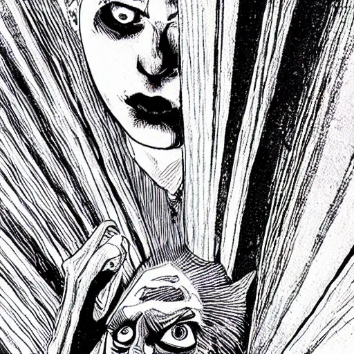 Prompt: the sandman by neil gaiman drawn in junji ito style manga art