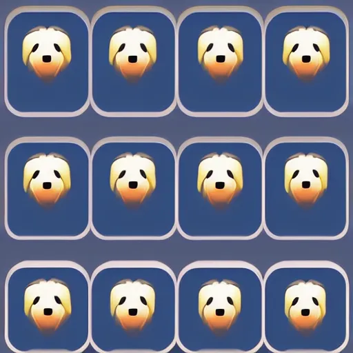 Prompt: a set of 2 x 2 emoji icons, the emoji icons look like dogs