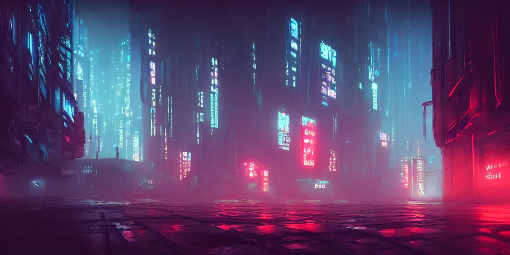 Prompt: wide angle view of a dystopian underground cyberpunk city, highly detailed, digital matte painting, concept art, misty, dramatic lighting, illuminated lines, outrun, vaporware, octane render, artstation, 8 k, by federico pelat and liam wong and florian pasquier