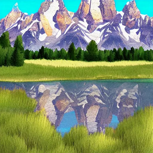 Image similar to view at grand teton national park, digital art, illustration