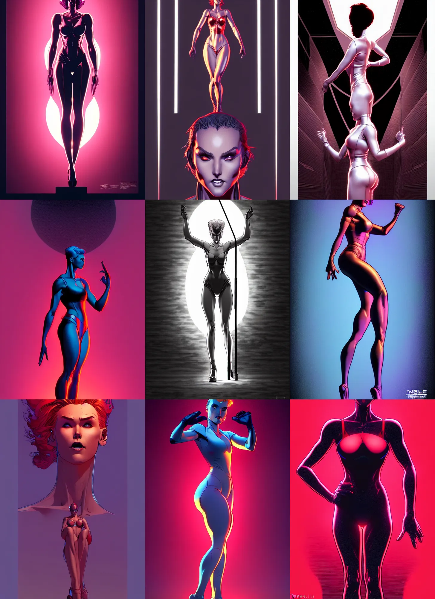 Image similar to digital concept art by artgerm moebius and laurie greasley. just one lonely namilia attctive showgirl!! full body!! future head set. contour light effect!! 8 k, black tape project show. stage light. octane render. sharp edge. ultra clear detailed