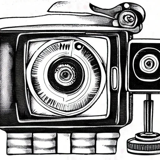 Prompt: cinema camera, illustrated by Steve Wilson