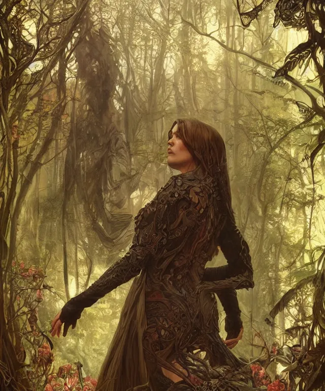 Prompt: epic full body portrait of Nicolas Cage fantasy, intricate, elegant, highly detailed, digital painting, artstation, concept art, smooth, sharp focus, illustration, deep forest on background, art by artgerm and greg rutkowski and alphonse mucha,