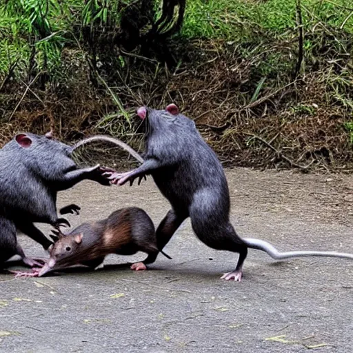 Prompt: a photo of huge rats fighting with knights